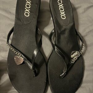 XOXO Black Sandals with Heart Charm